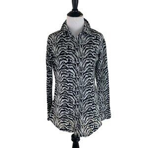 Wrangler Women's S Small Button Down Blouse Top Lace Animal Print Semi-Sheer